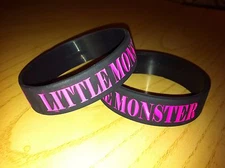 Lady Gaga Little Monster Wristband 3/4" Wide Bracelet Black & Hot Pink 2X