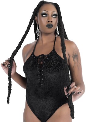 NWT Killstar mydnyte velvet black bodysuit Sz L