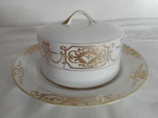 Hand Painted Nippon Gold Round Covered Cheese Dish Butter Keeper Moriage