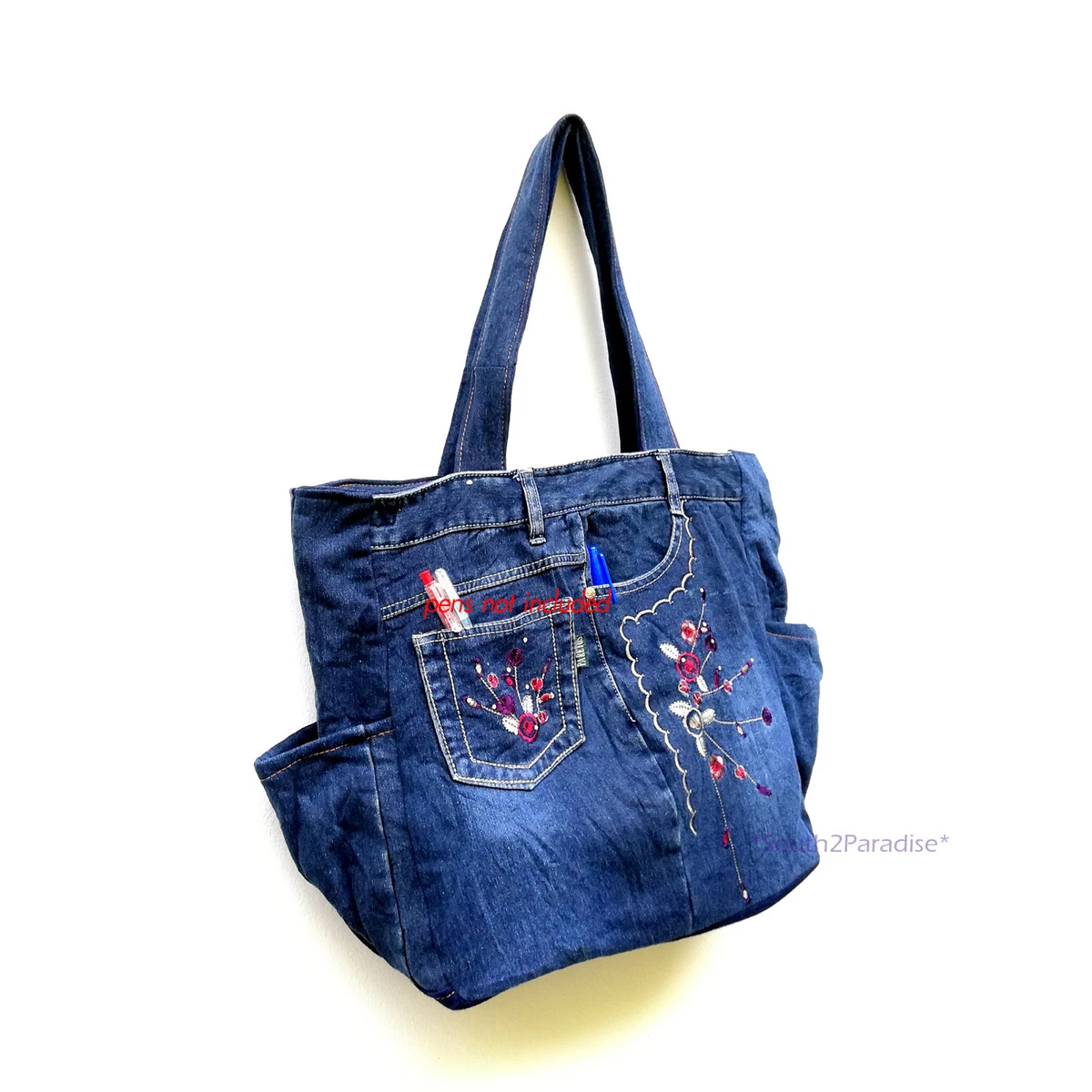 Blue Jean Bag Recycled Denim Jeans Handmade Shoulder Tote Woman Purse Handbag 6