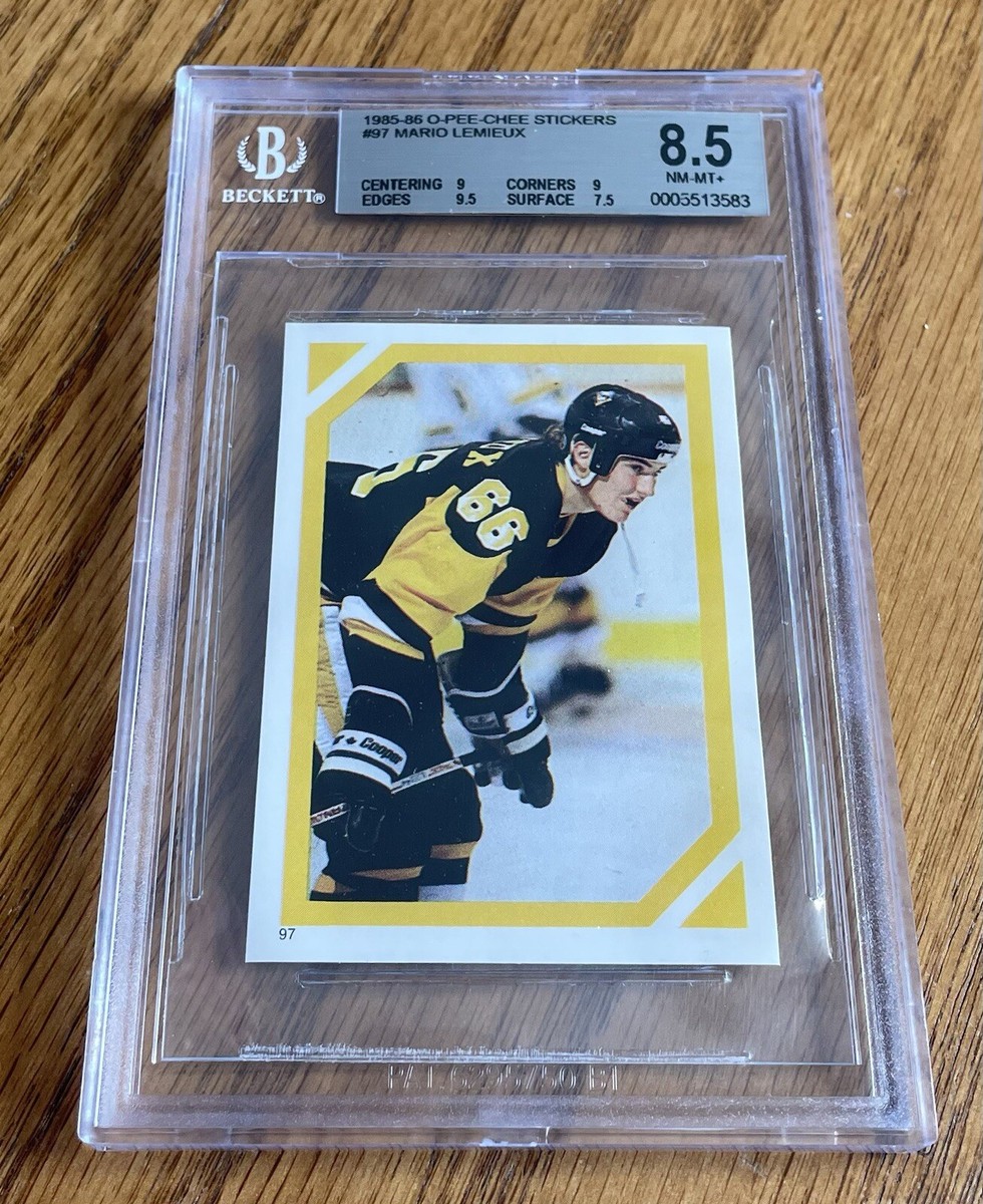 1985-86 O Pee Chee Sticker #97 Mario Lemieux Rookie RC BGS 8.5 NM