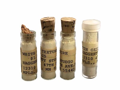 Vintage Haggerty Studio White Texture And Tin Oxide Little Glass Bottles