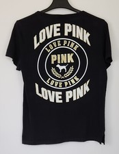 Victorias Secret PINK Short Sleeve T Shirt Size L Neck Lacing Dog Logo Love Pink