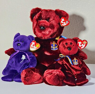 Ty Beanie Baby Princess Diana, Buckingham (UK Exclusive) & Buckingham Buddy Set.