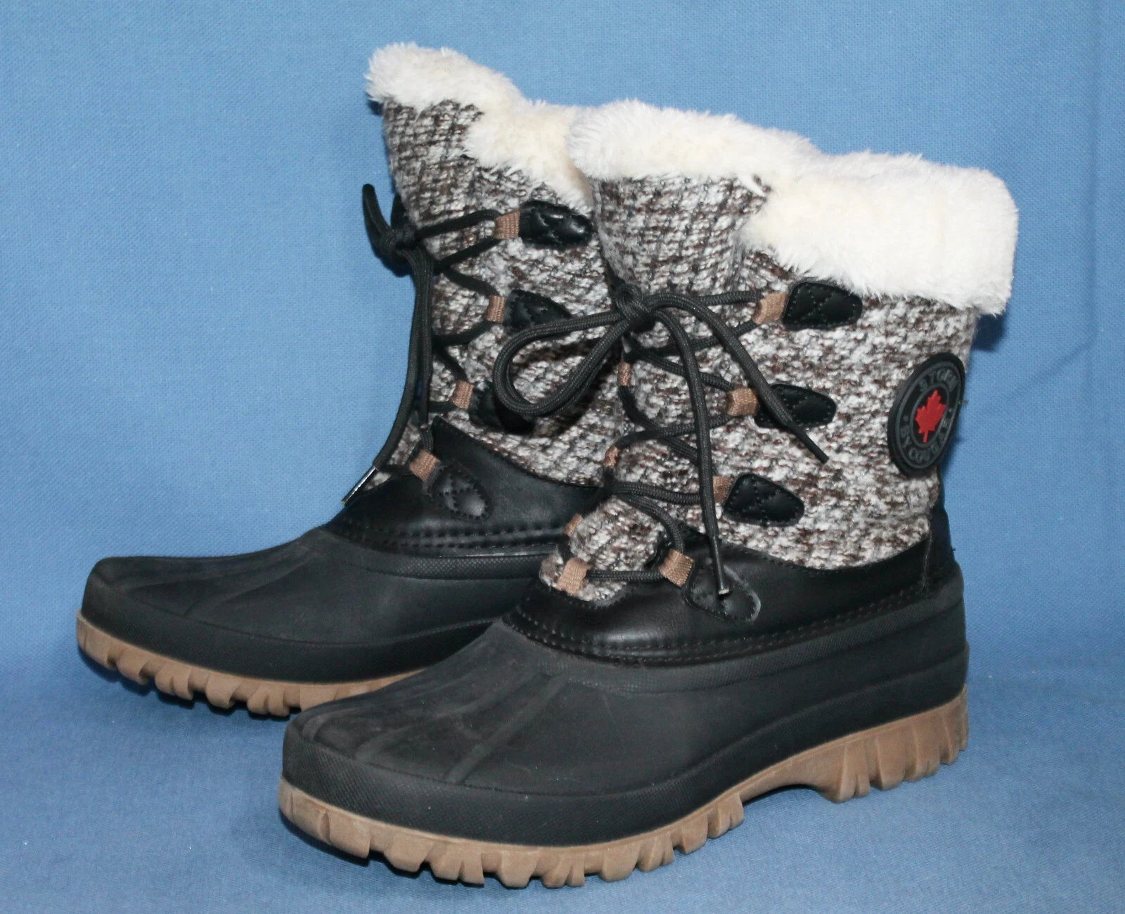 STORM by Cougar Camp Duck Winter Snow Boot Wo's 11 Gray Lace Up Faux Fur Trim