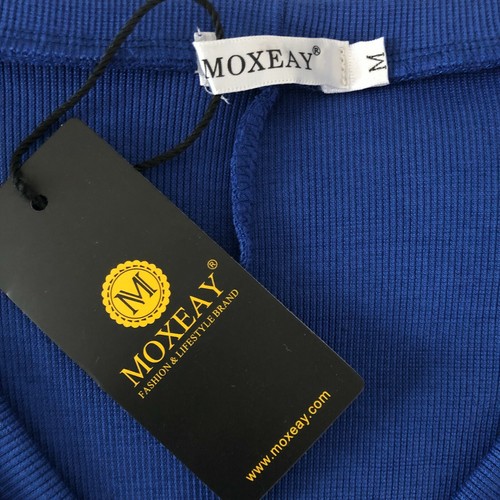 MOXEAY BLUE RIBBED LONG SLEEVE V NECK ONE PIECE BODYSUIT ROMPER SHORTS MED NEW - Picture 9 of 10