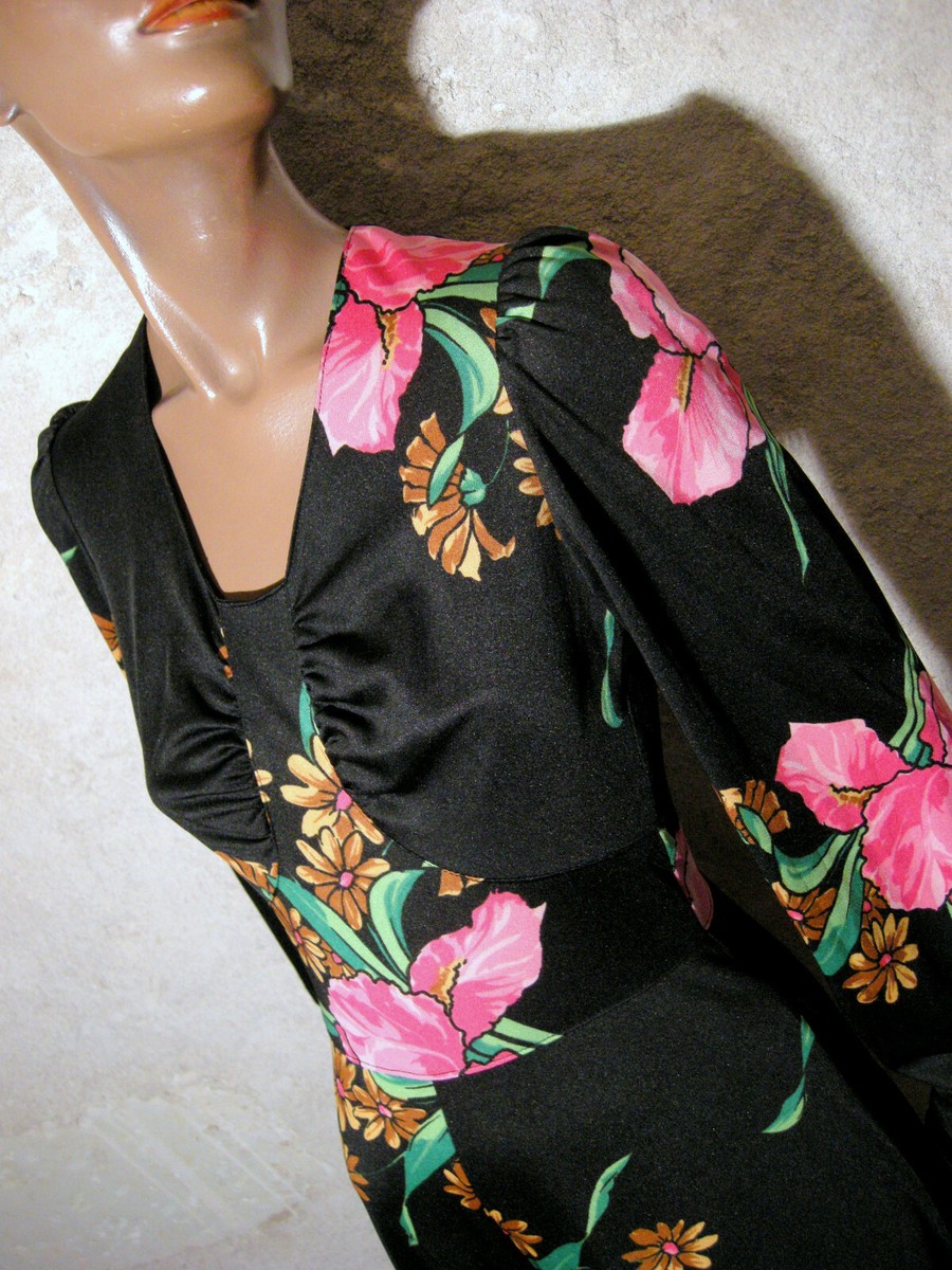 Robe Longue Vintage Années 70 - Maxi Dress Graphique Multicolore - Taille 36 - Occasion Très Bon état