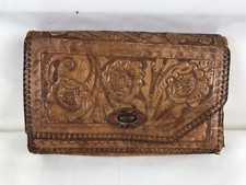 Vintage Distressed Western Floral Tooled Leather Clutch Purse