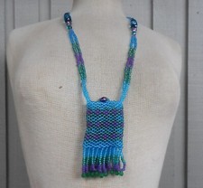 Beaded Necklace Pouch Medicine Gift Bag with Fringe Tassels Amulet Crystal Case