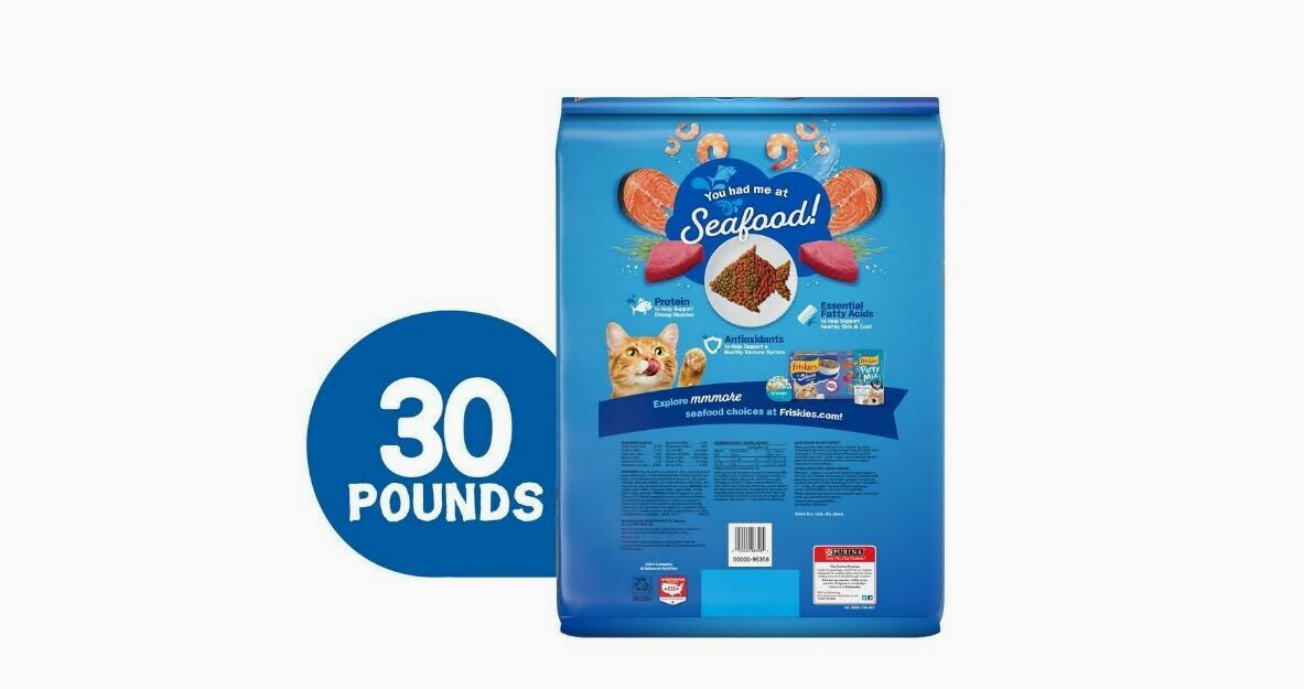 Purina Friskies Dry Cat Food High Protein Seafood Sensations, 30LB Bag