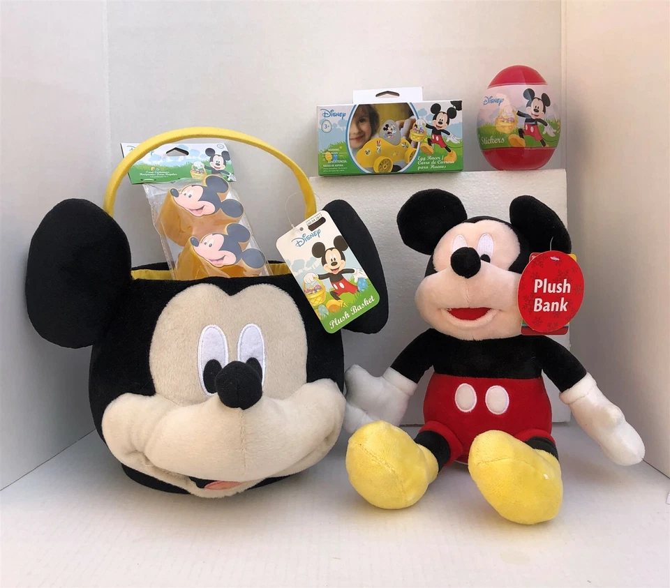 Cesta de Pascua de felpa de Mickey Mouse ~ Contenedores de golosinas ~ Banco ~ Coche de carreras de huevos ~ Pegatinas Foto 2 de 4