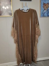Women TAMSY Brown Label Lux Stretch Velvet Kaftan with Lace Detailing