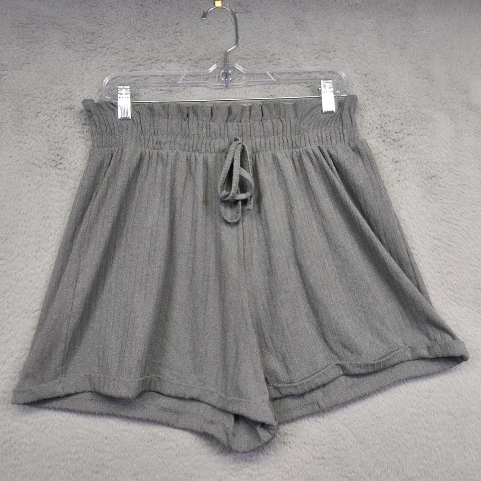 Pantalones Cortos Rue21 Para Mujer XL Gris Pierna Ancha Tiro Alto Relajado Tejido Acanalado Cómodo Salón Foto 2 de 4