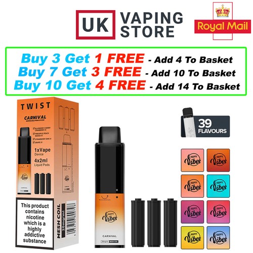 Happy Vibes Twist 2400 Disposable Vape Kit - 20mg Vape Pod Kit 4 x 2ml Pods
