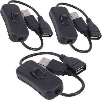 3 Pack Male to Female USB Cable with On/Off Switch USB Extension Inline Rocker