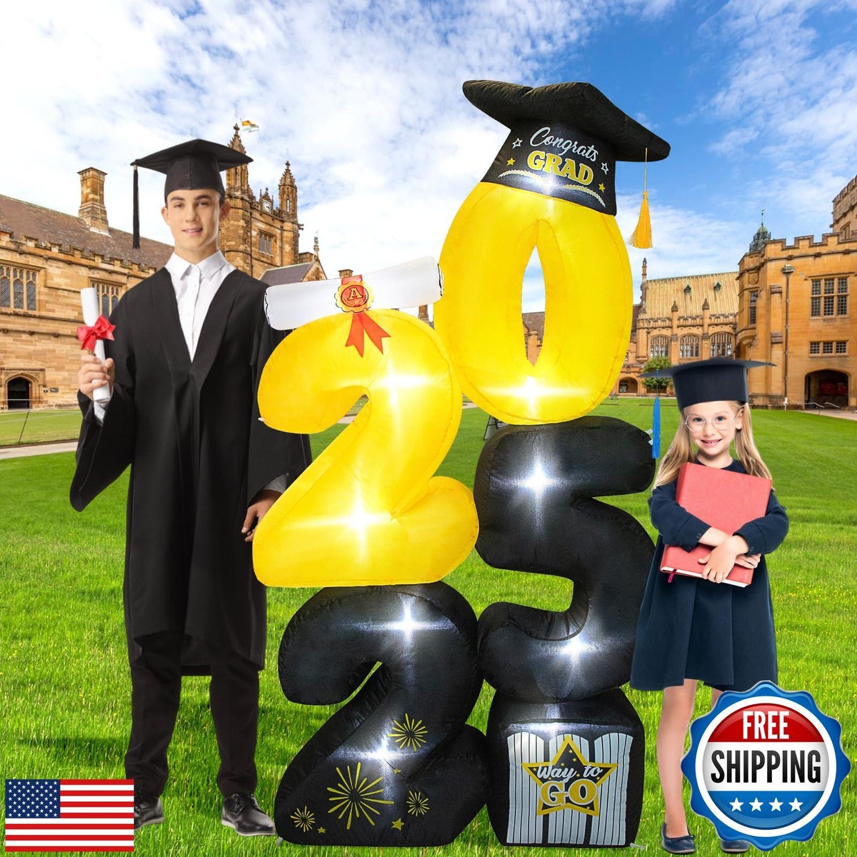 その他 Fort birthday event Graduated event 6.0FT Inflatable 2025 Graduation Decorations with LED Lights