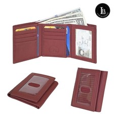 Leatherboss Genuine Leather Men Credit Card Holder Trifold Wallet, Brown