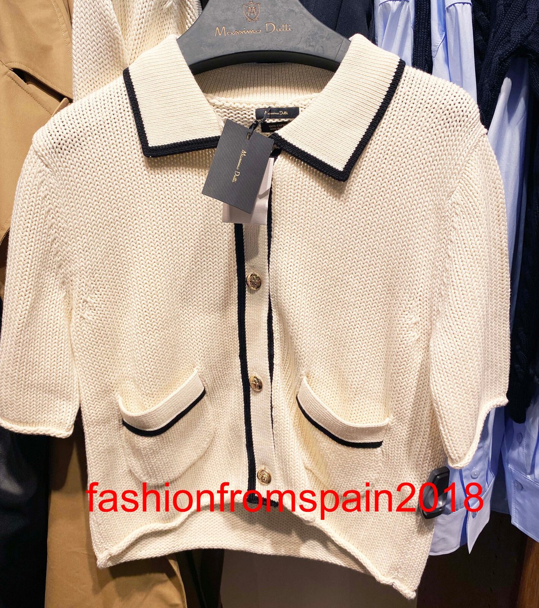MASSIMO DUTTI NEW Contrast knit textured cardigan pockets