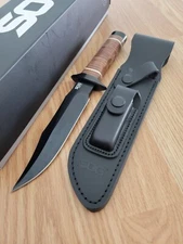 SOG Bowie 2.0 Fixed Knife 6.38" AUS-8 Steel Blade Leather/Steel Handle GS1TL