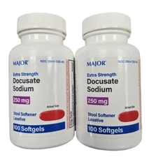 Major Stool Softener Docusate Sodium 250mg 100 Softgels ( 2 bottles ) --