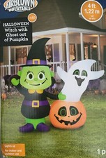 AirBlown Inflatable Gemmy Halloween Witch With Ghost Out of Pumpkin 4 ft. LED