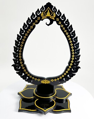 Schwarz & Gold Thai Buddha Thema hängende Charm/Amulett/Medaille Display Ständer