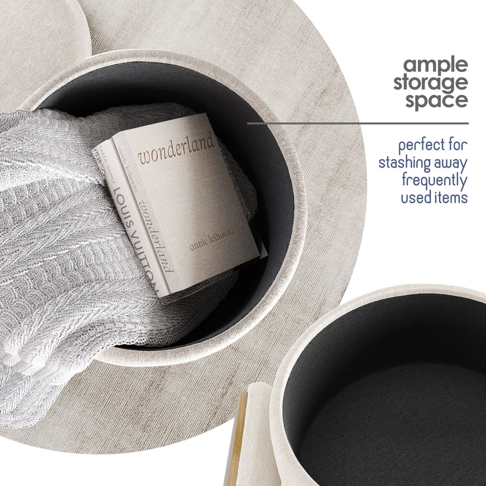 StorageBud Textured Velvet Storage Ottoman, Round Ottoman w/ Storage for Vanity - Image 4 of 4