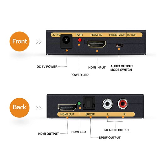 4K@60Hz HDMI Audio Extractor Converter Adapter HDMI to HDMI+SPDIF+RCA L/R Stereo - Bild 3 von 10