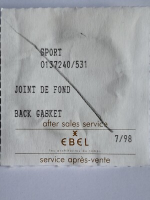 EBEL- SPORT- REF 137240- JOINT DE FOND-CASE BACK GASKET-NOS