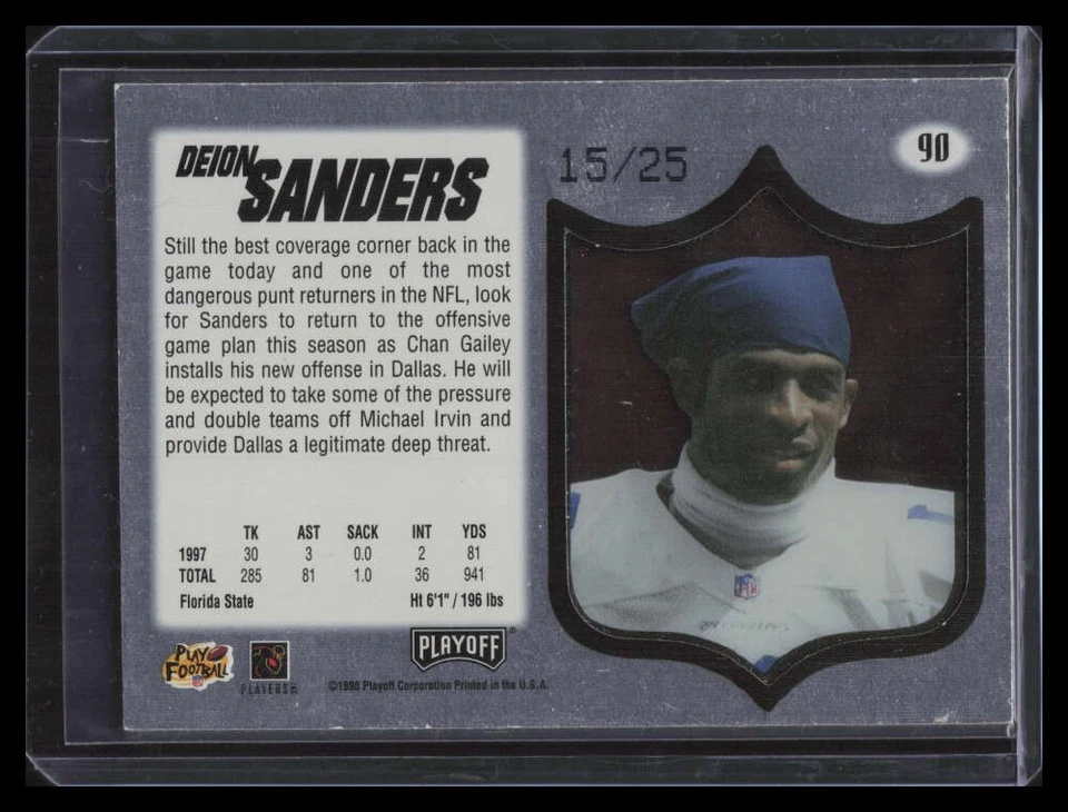 1998 Absolute Hobby Gold 90 Deion Sanders 15/25 - Image 2 of 2