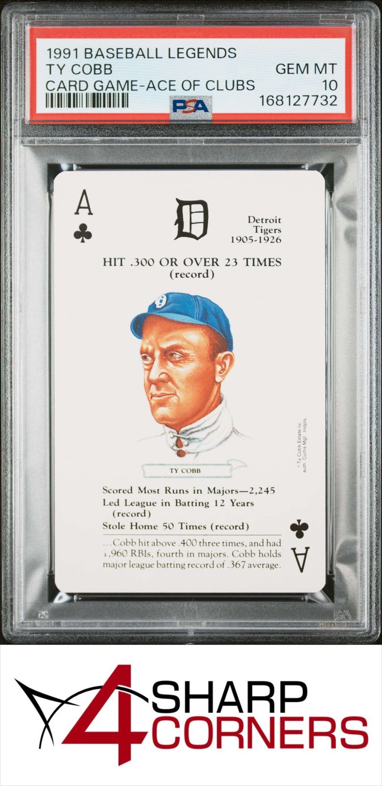 1991 BASEBALL LEGENDS CARD GAME TY COBB HOF ACE OF CLUBS POP 4 PSA 10