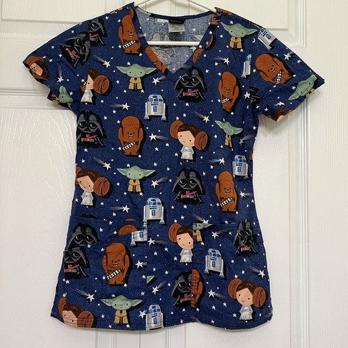 Star Wars Chewie Vader Leia Scrub Medical Dental Vet Top Women’s XS