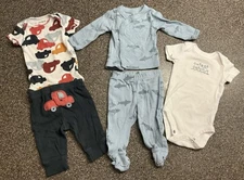 Carters Newborn Boys 5 Piece Lot, Sharks And Cars, Blue
