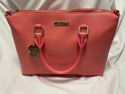 Versace Collection Vitello Stampa Saffiano Leather Handbag Coral New