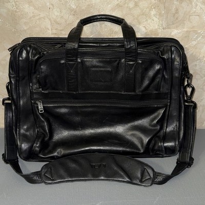 TUMI ALPHA Expandable Briefcase 2-Way Bag 906D3 Black Nappa Leather Bad Belt