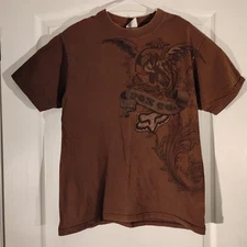 FOX racing vintage tshirt mens M Medium brown graphic tee short sleeve crew neck