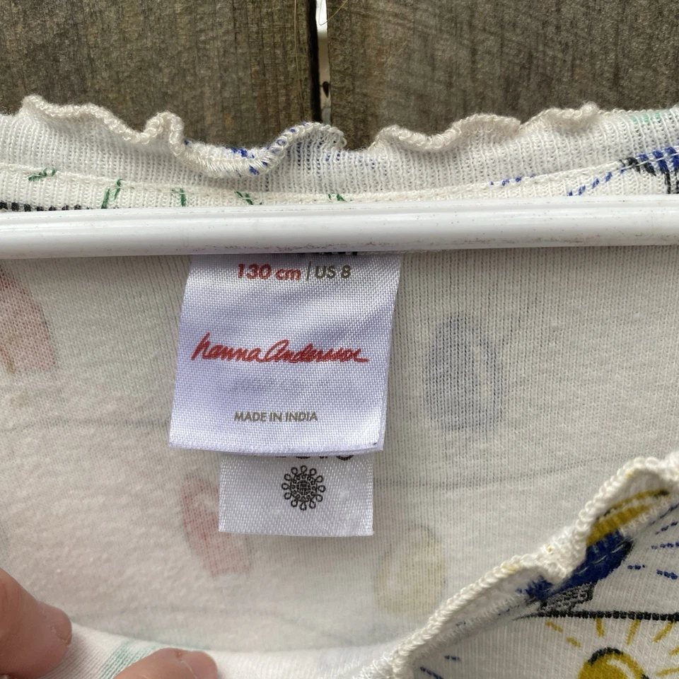 Vestido acanalado estampado navideño Hanna Andersson luces navideñas festivas 130 EE. UU. 8 Foto 2 de 4