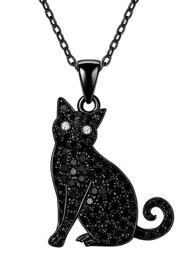 Whimsical Oriental Shorthair Cat Pendant Necklace - Sparkling Synthetic Zirconia