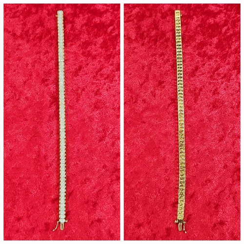 Gold Plated Sterling Silver 925 SUN Real Diamond Tennis Link Bracelet 7.5" - 第 5/7 張圖片
