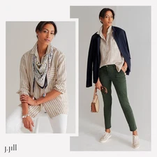 J.Jill Love Linen Button-Down Shirt Womens L Sandbar/White Stripe Lagenlook