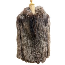 REAL BLUE FOX FUR COAT JACKET VOLUMINOUS WARM BROWN SIZE M JAPAN