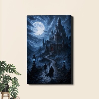 Gothic Castle Full Moon Canvas Art Dark Fantasy Night Landscape