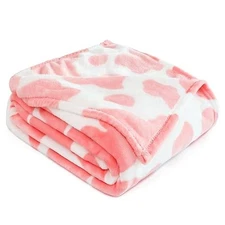 Light Pink Kids Blanket - Soft Baby Size 40" x 50" (100 x 130 cm) Pink Cow