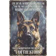 German Shepherd Tin Metal Signs Home D cor "Ich Bin Der Sturm" Black Dog Vintage