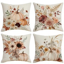 4 Pack 18x18 Inch Fall Pillow Covers Thaksgiving Decorative Pillow Cushion Case