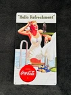 🥤 Coca-Cola “Hello Refreshment” Embossed Metal Sign – Vintage-Style Wall Décor