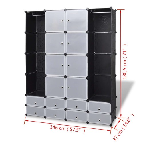 Armadietto Modulare 18 Scomparti Nero e Bianco 37x146x180,5 cm - Foto 7 di 8
