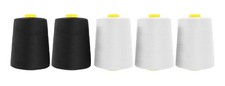 Polyester Serger Thread Cones 30000 Yards Black White 5 Pack