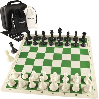 OUMODA 4'' King Tournament Chess Set 20 inches x 20 inches, Green/White