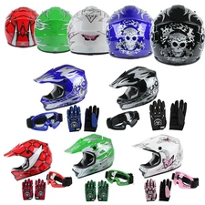 DOT Youth Kids Helmet W/ Goggles /Gloves Motocross Off-Road Dirt Bike ATV UTV